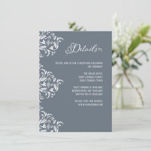 Dusty Blue Elegant Calligraphy Wedding Details Informatiekaartje (Staand voorkant)
