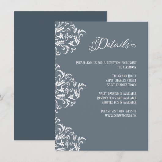 Dusty Blue Elegant Calligraphy Wedding Details Informatiekaartje (Voorkant / Achterkant)