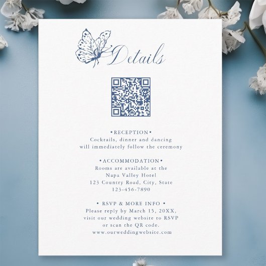 Dusty Blue Elegant Calligraphy Wedding Details Informatiekaartje