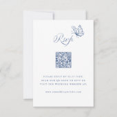 Dusty Blue Elegant Calligraphy Wedding QR Code RSVP Kaartje (Voorkant)