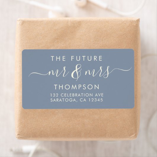 Dusty Blue Elegant Chic Future MR en MRS Address Etiket (Insitu)