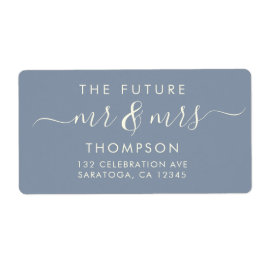 Dusty Blue Elegant Chic Future MR en MRS Address Etiket