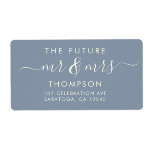 Dusty Blue Elegant Chic Future MR en MRS Address Etiket