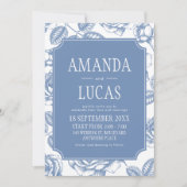 Dusty Blue Elegant Chinoiserie Wedding Kaart (Voorkant)