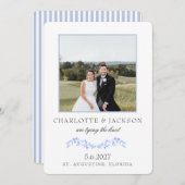 Dusty Blue Elegant Classic Floral with Photo Save The Date (Voorkant / Achterkant)