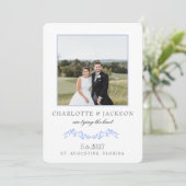 Dusty Blue Elegant Classic Floral with Photo Save The Date (Staand voorkant)