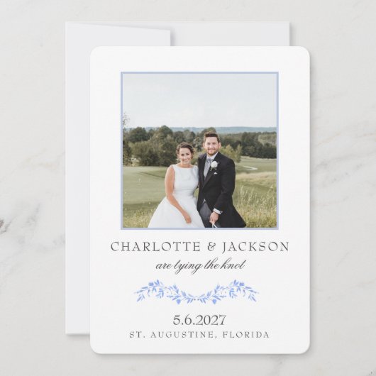 Dusty Blue Elegant Classic Floral with Photo Save The Date (Voorkant)