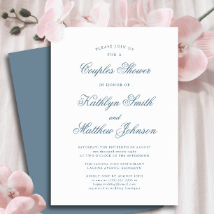 Dusty Blue Elegant Classic Script Couples Douche Kaart