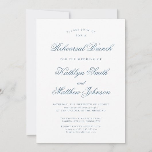 Dusty Blue Elegant Classic Script repetitie brunch Kaart (Voorkant)