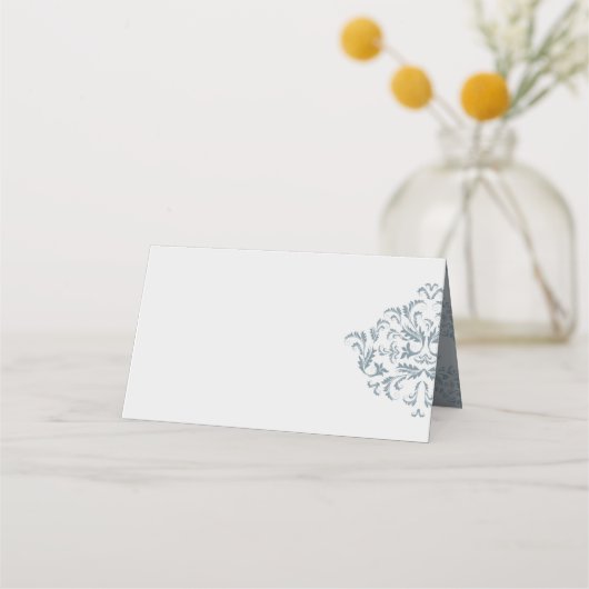 Dusty Blue elegant Damask Blank Place Kaarten Plaatskaartje (Achterkant)
