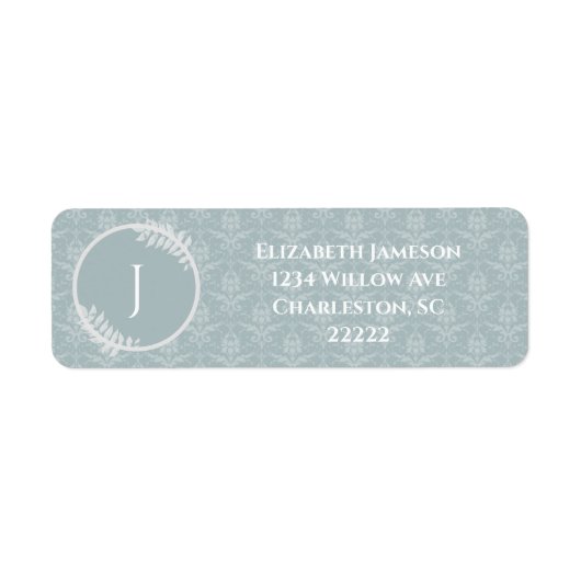 Dusty Blue Elegant Damask Etiket (Voorkant)