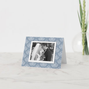 Dusty Blue Elegant Damask Foto Hartelijk dank! Bedankkaart