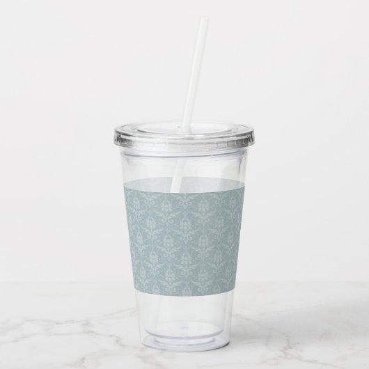 Dusty Blue Elegant Damask, gepersonaliseerd Acryl Drinkbeker (Achterkant)