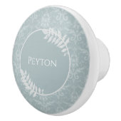Dusty Blue Elegant Damask, gepersonaliseerd Keramische Knop (Rechts)