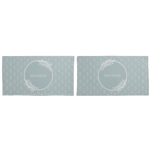 Dusty Blue Elegant Damask, gepersonaliseerd Kussensloop (Voorkant-Set)
