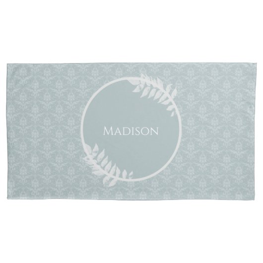 Dusty Blue Elegant Damask, gepersonaliseerd Kussensloop (Voorkant-Links)