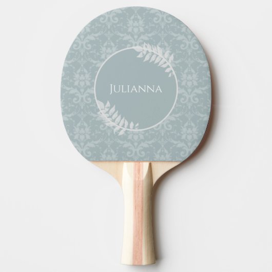 Dusty Blue Elegant Damask, gepersonaliseerd Tafeltennisbatje (Voorkant)
