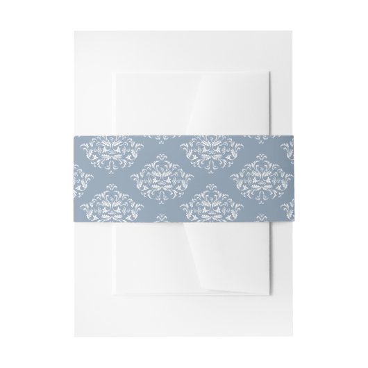 Dusty Blue Elegant Damask Invitation Bands Uitnodigingen Wikkel (Voorkant Voorbeeld)