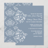 Dusty Blue Elegant Damask Invitation Kaart (Voorkant / Achterkant)