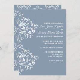 Dusty Blue Elegant Damask Invitation Kaart