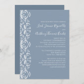 Dusty Blue Elegant Damask Invitation Kaart (Voorkant / Achterkant)