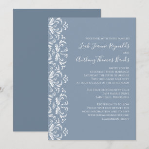 Dusty Blue Elegant Damask Invitation Kaart