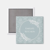 Dusty Blue Elegant Damask Personalized Magnet (Voorkant / Achterkant)