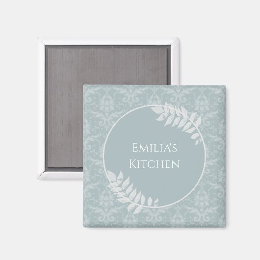 Dusty Blue Elegant Damask Personalized Magnet (Voorkant / Achterkant)