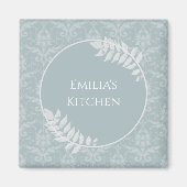 Dusty Blue Elegant Damask Personalized Magnet (Voorkant)