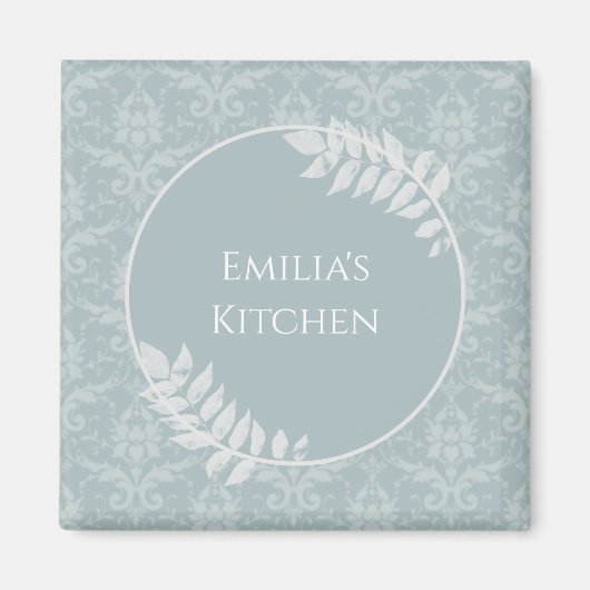 Dusty Blue Elegant Damask Personalized Magnet (Voorkant)