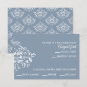 Dusty Blue Elegant Damask RSVP-kaart RSVP Kaartje (Voorkant / Achterkant)