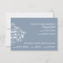 Dusty Blue Elegant Damask RSVP-kaart