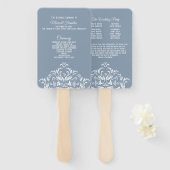 Dusty Blue Elegant Damask Wedding Program Fan Handwaaier (Voorkant en achterkant)