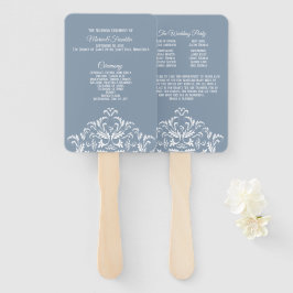 Dusty Blue Elegant Damask Wedding Program Fan Handwaaier