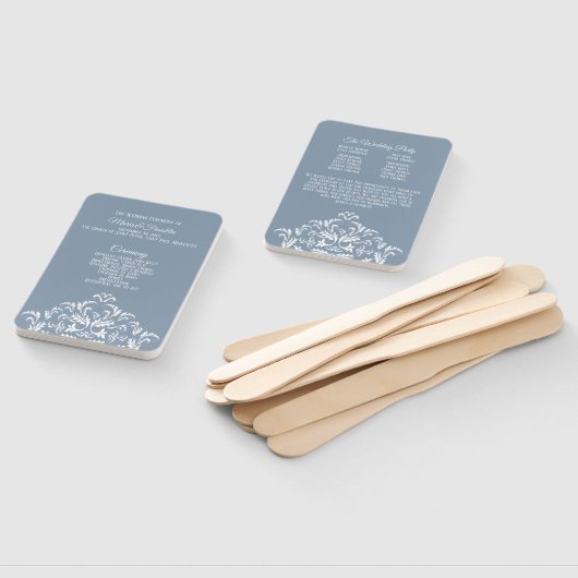 Dusty Blue Elegant Damask Wedding Program Fan Handwaaier (Niet-gemonteerd)