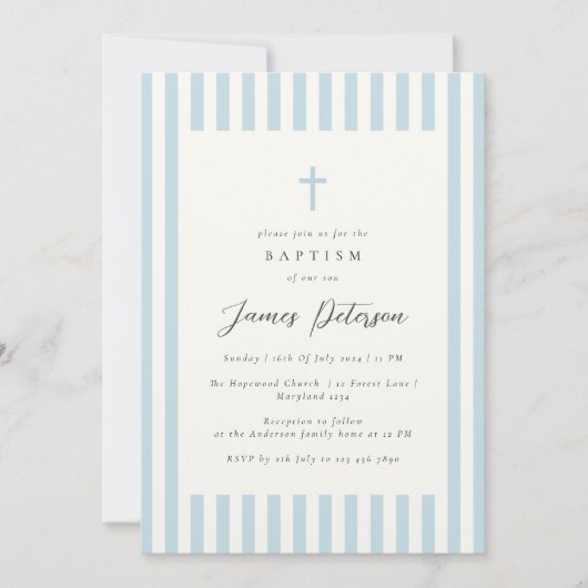 Dusty Blue Elegant Doop Jongen Kaart (Voorkant)