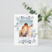 Dusty Blue Elegant Eucalyptus FOTO Save the Date Briefkaart (Staand voorkant)