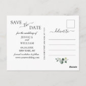 Dusty Blue Elegant Eucalyptus FOTO Save the Date Briefkaart (Achterkant)