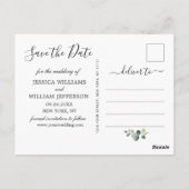 Dusty Blue Elegant Eucalyptus FOTO Save the Date Briefkaart (Achterkant)