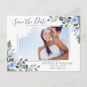 Dusty Blue Elegant Eucalyptus FOTO Save the Date Briefkaart (Voorkant)