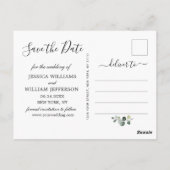 Dusty Blue Elegant Eucalyptus Roos Opslaan datum Briefkaart (Achterkant)