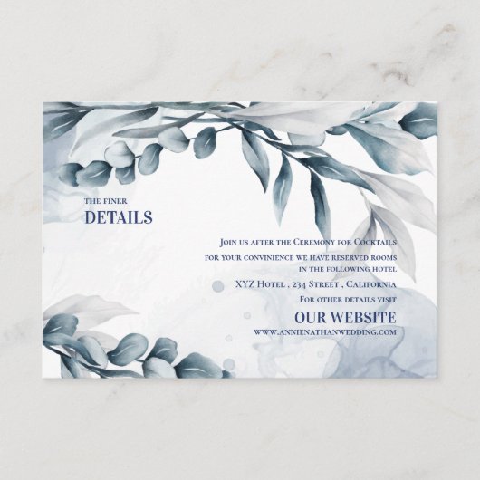 Dusty Blue Elegant Eucalyptus Wedding Details Informatiekaartje (Voorkant)