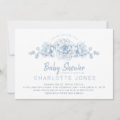 Dusty Blue Elegant Floral Baby shower Uitnodigen Kaart (Voorkant)