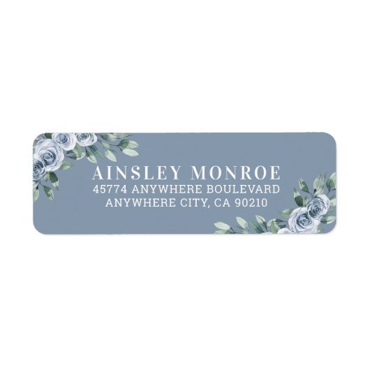 Dusty Blue Elegant Floral Boho Roos Rustic Wedding Etiket (Voorkant)