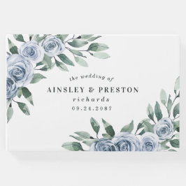 Dusty Blue Elegant Floral Boho Roos Rustic Wedding Gastenboek