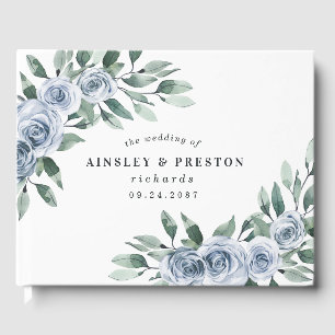 Dusty Blue Elegant Floral Boho Roos Rustic Wedding Gastenboek