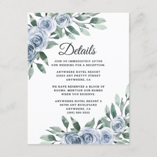 Dusty Blue Elegant Floral Boho Roos Rustic Wedding Informatiekaartje