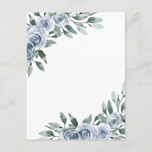 Dusty Blue Elegant Floral Boho Roos Rustic Wedding Informatiekaartje (Achterkant)