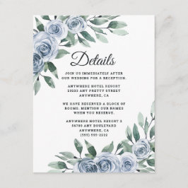 Dusty Blue Elegant Floral Boho Roos Rustic Wedding Informatiekaartje