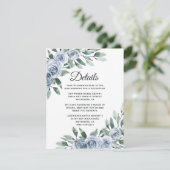 Dusty Blue Elegant Floral Boho Roos Rustic Wedding Informatiekaartje (Staand voorkant)